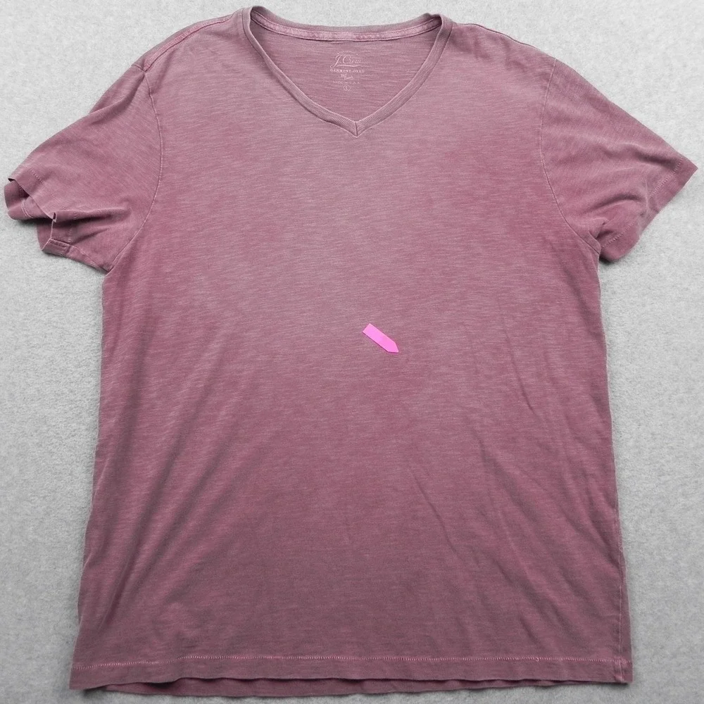 J Crew T-Shirt Mens Large Garment-Dyed V-Neck Tee Casual Maroon Short Sleeve